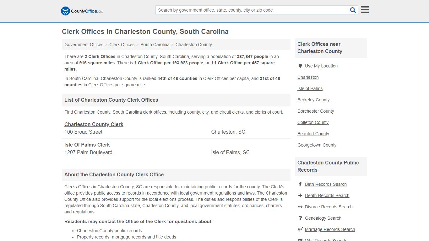 Clerk Offices - Charleston County, SC (County & Court Records)